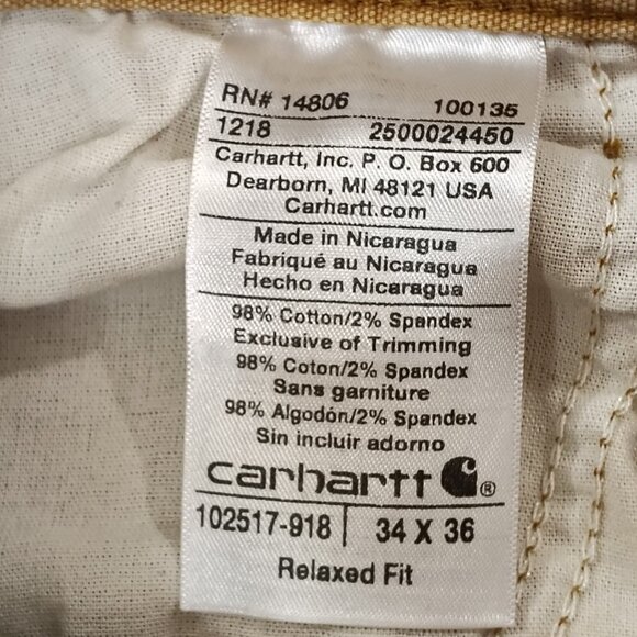 Carhartt Rugged Flex Rigby Pants Mens Size 34 x 36 Relaxed Fit Five Pocket Brown - Picture 7 of 16